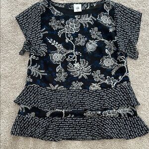 Cabi Designer Floral Patterned Black and Blue Top